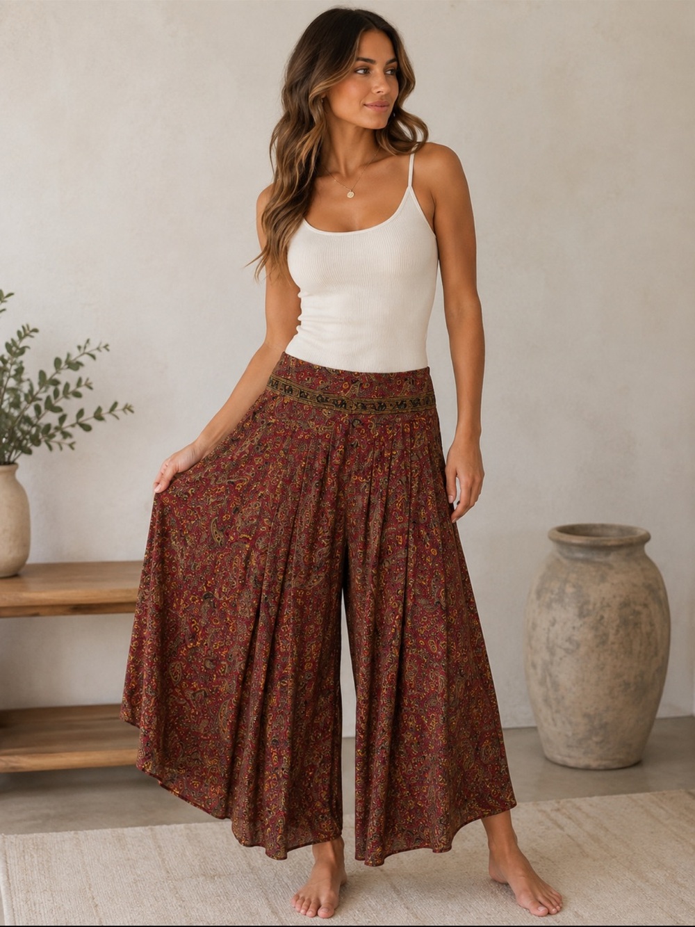 Raga by anthropologie Wide-Leg Floral Palazzo Pants - Rust - Picture 1 of 4